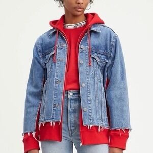 Levi's EX-BOYFRIEND HYBRID HOODED TRUCKER JACKET Denim Top / Size Small
